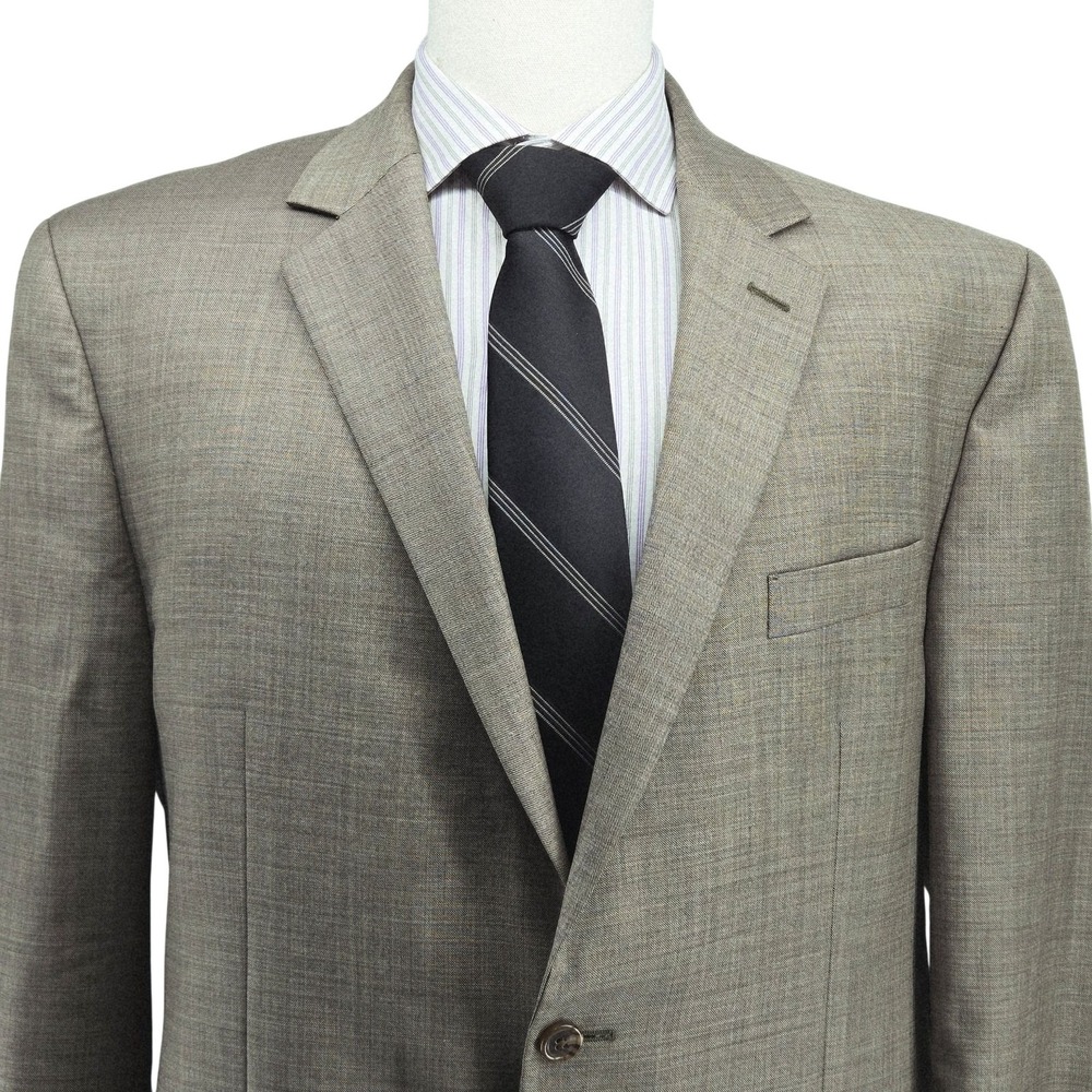 MICHAEL Michael Kors Suit Jacket Mens 40 Beige Herringbone Wool Single-Breasted